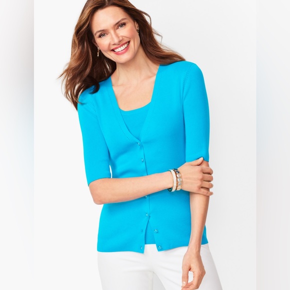 Talbots Sweaters - NWT Talbots Kelly Cardigan Sweater Blue PS Small Petite Elbow Length‎ V-Neck